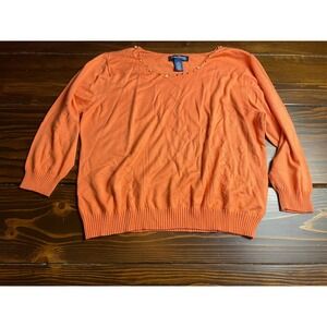 Evan Picone Sweater, Women's Plus Size 2X, Orange, Long Sleeve, Beaded